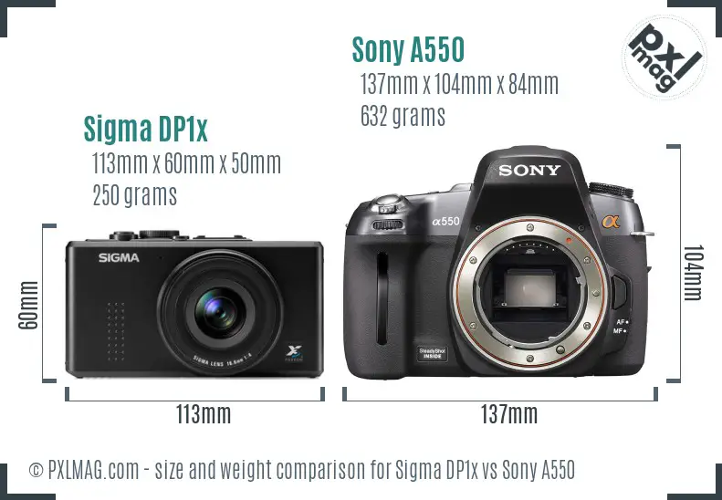 Sigma DP1x vs Sony A550 size comparison Sigma DP1x vs Sony A550 size comparison