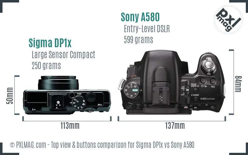 Sigma DP1x vs Sony A580 top view buttons comparison