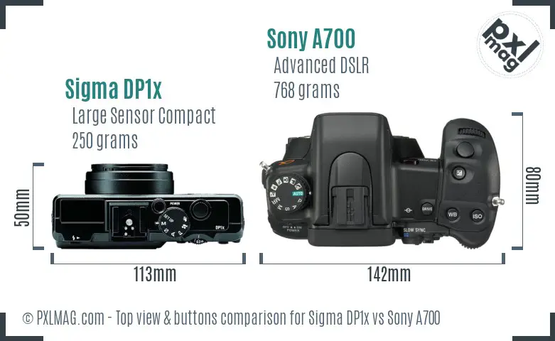 Sigma DP1x vs Sony A700 top view buttons comparison