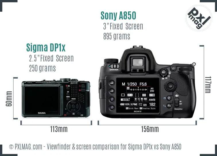 Sigma DP1x vs Sony A850 Screen and Viewfinder comparison