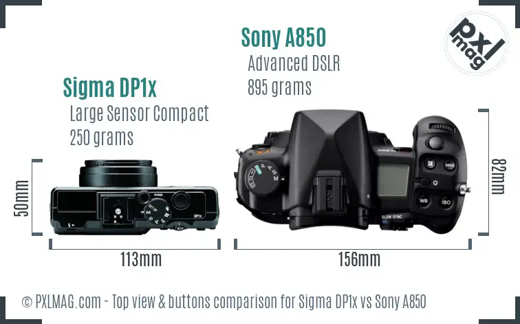 Sigma DP1x vs Sony A850 top view buttons comparison