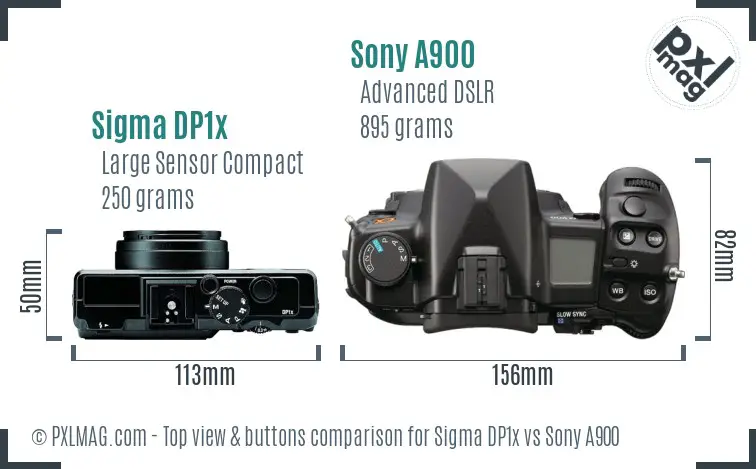 Sigma DP1x vs Sony A900 top view buttons comparison