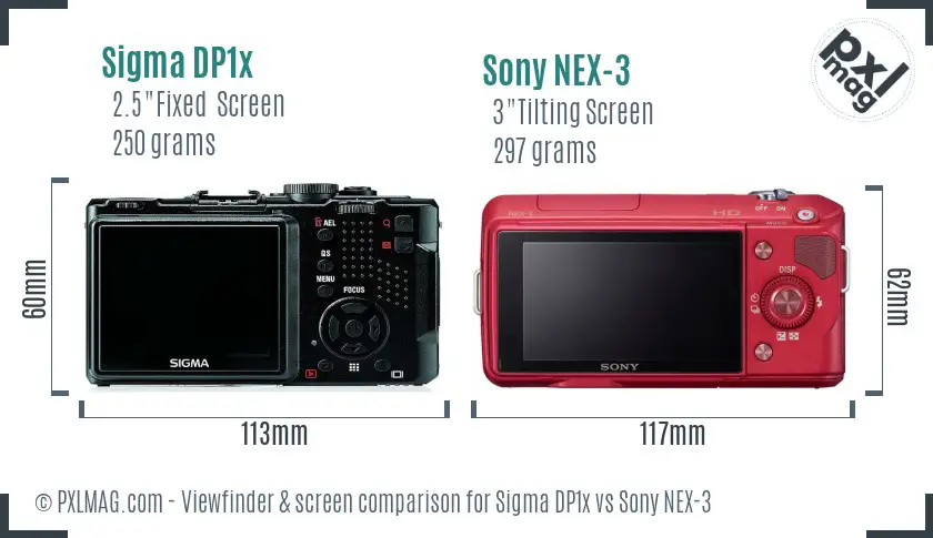 Sigma DP1x vs Sony NEX-3 Screen and Viewfinder comparison