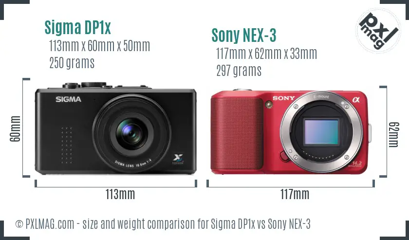 Sigma DP1x vs Sony NEX-3 size comparison