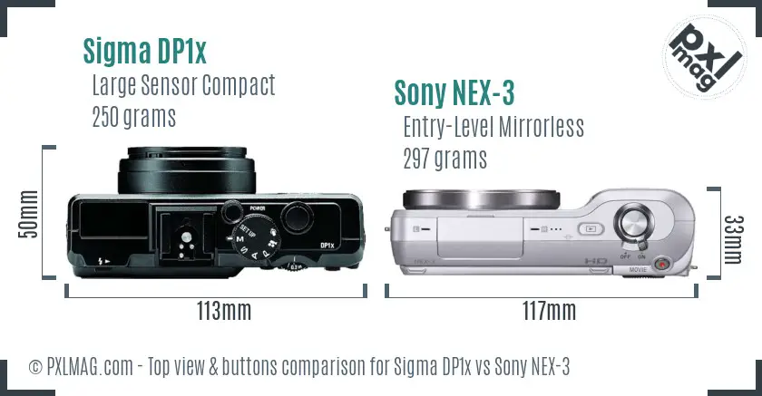 Sigma DP1x vs Sony NEX-3 top view buttons comparison