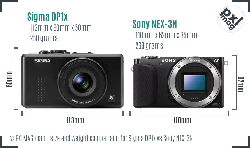 Sigma DP1x vs Sony NEX-3N size comparison Sigma DP1x vs Sony NEX-3N size comparison