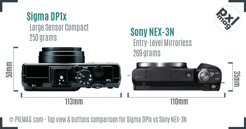 Sigma DP1x vs Sony NEX-3N top view buttons comparison Sigma DP1x vs Sony NEX-3N top view buttons comparison