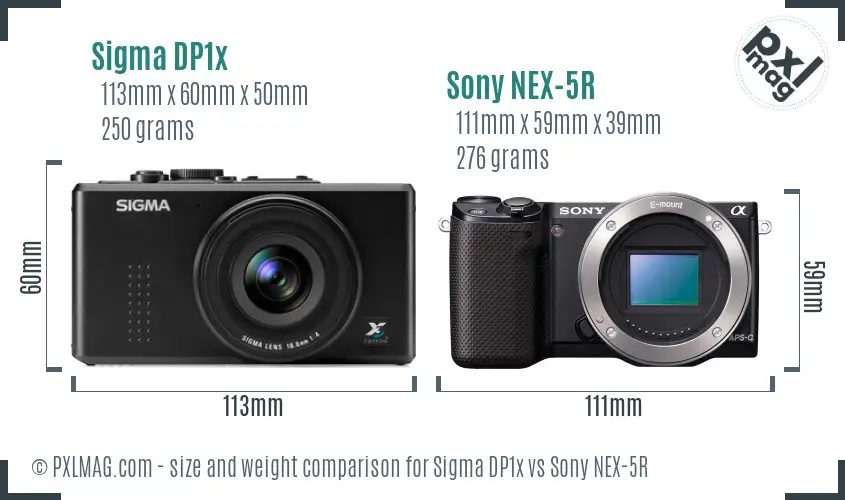 Sigma DP1x vs Sony NEX-5R size comparison