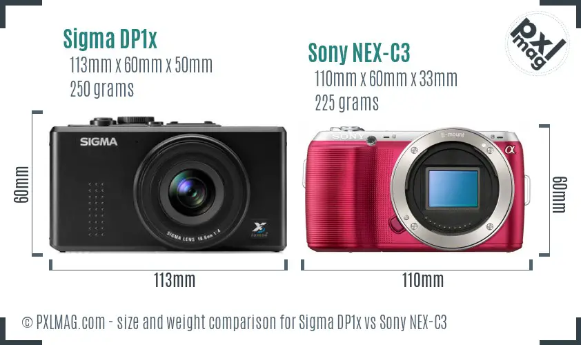 Sigma DP1x vs Sony NEX-C3 size comparison