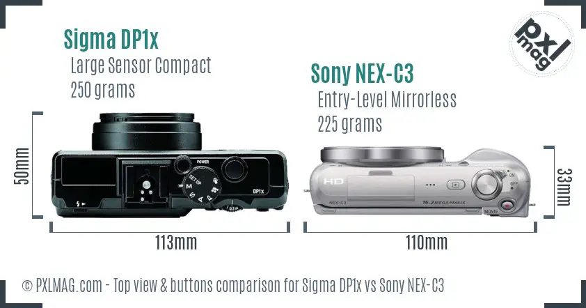 Sigma DP1x vs Sony NEX-C3 top view buttons comparison