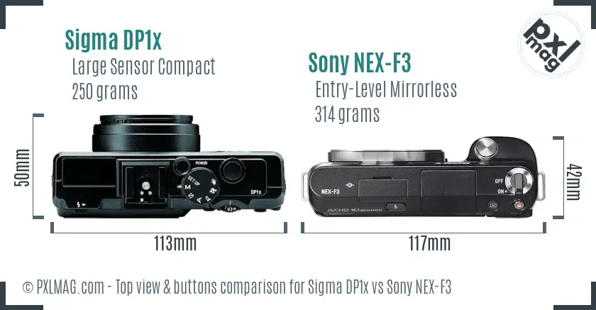 Sigma DP1x vs Sony NEX-F3 top view buttons comparison