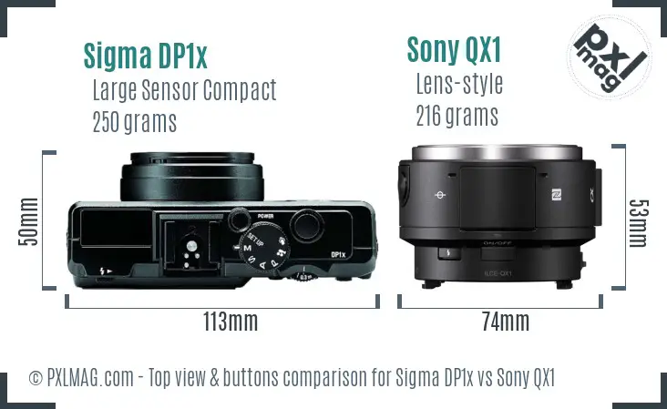 Sigma DP1x vs Sony QX1 top view buttons comparison