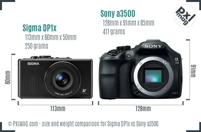 Sigma DP1x vs Sony a3500 size comparison