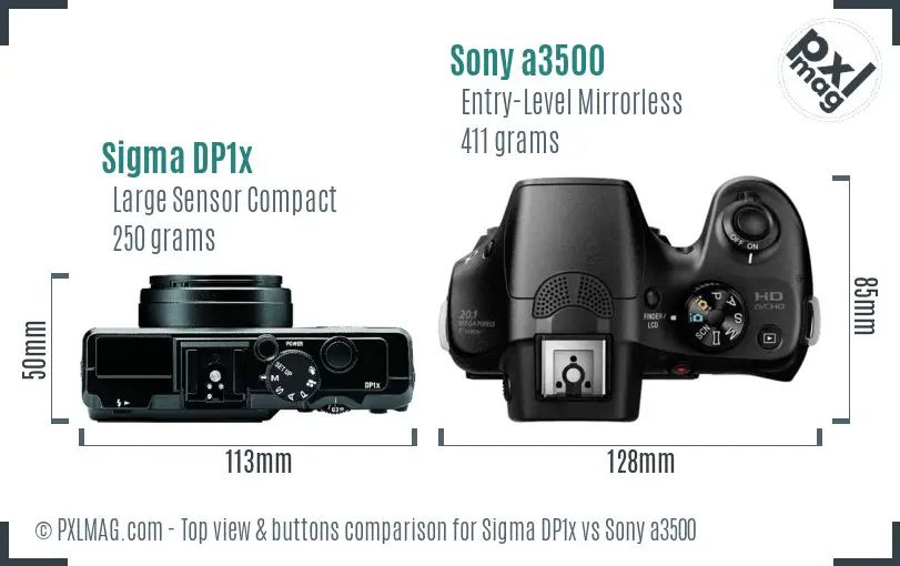 Sigma DP1x vs Sony a3500 top view buttons comparison