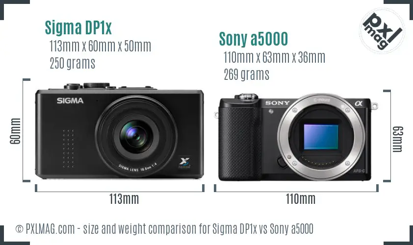 Sigma DP1x vs Sony a5000 size comparison