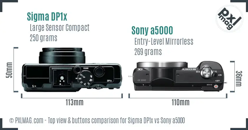 Sigma DP1x vs Sony a5000 top view buttons comparison