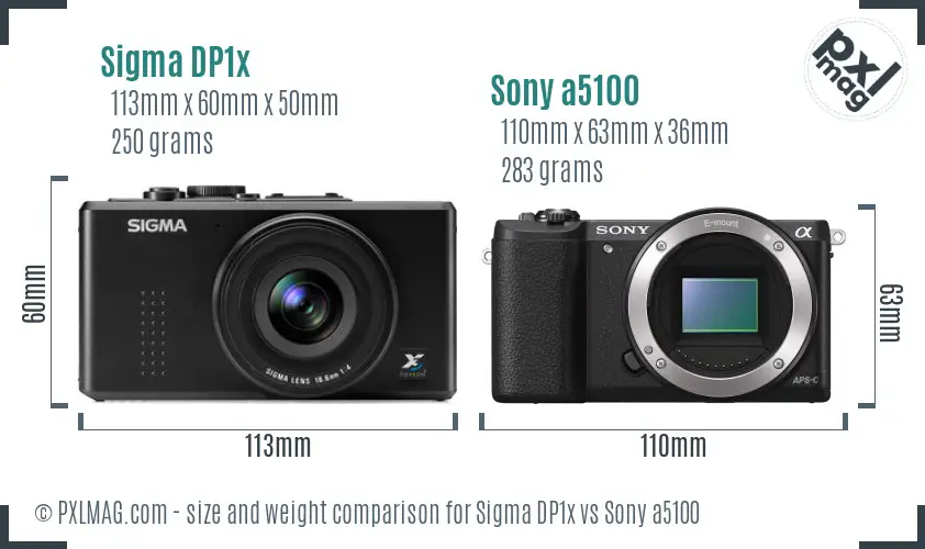 Sigma DP1x vs Sony a5100 size comparison