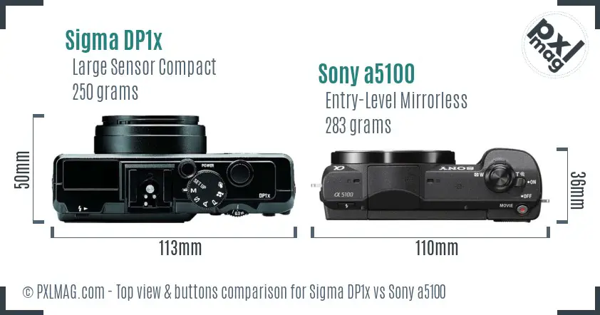 Sigma DP1x vs Sony a5100 top view buttons comparison