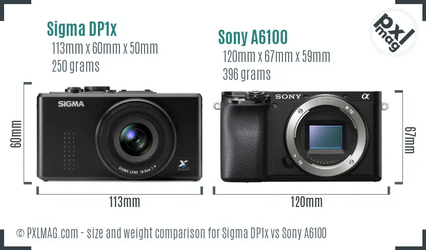 Sigma DP1x vs Sony A6100 size comparison