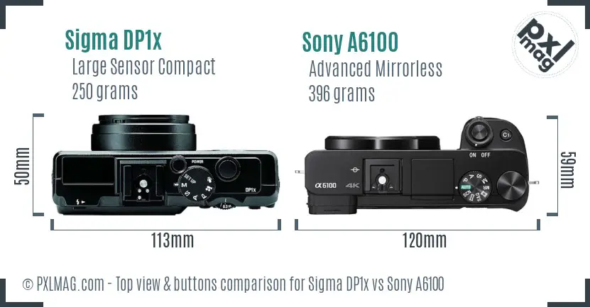 Sigma DP1x vs Sony A6100 top view buttons comparison
