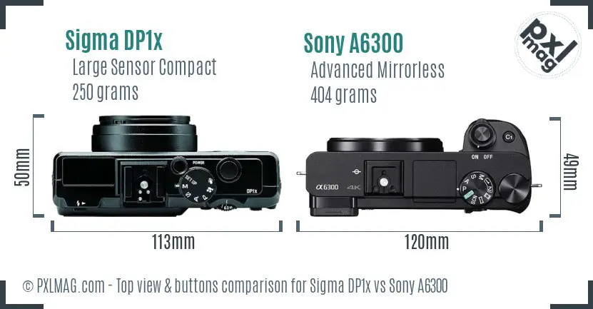 Sigma DP1x vs Sony A6300 top view buttons comparison