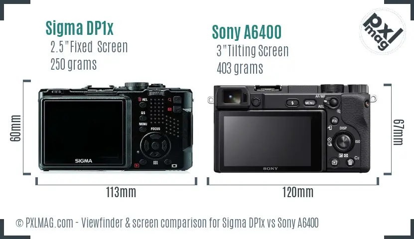 Sigma DP1x vs Sony A6400 Screen and Viewfinder comparison