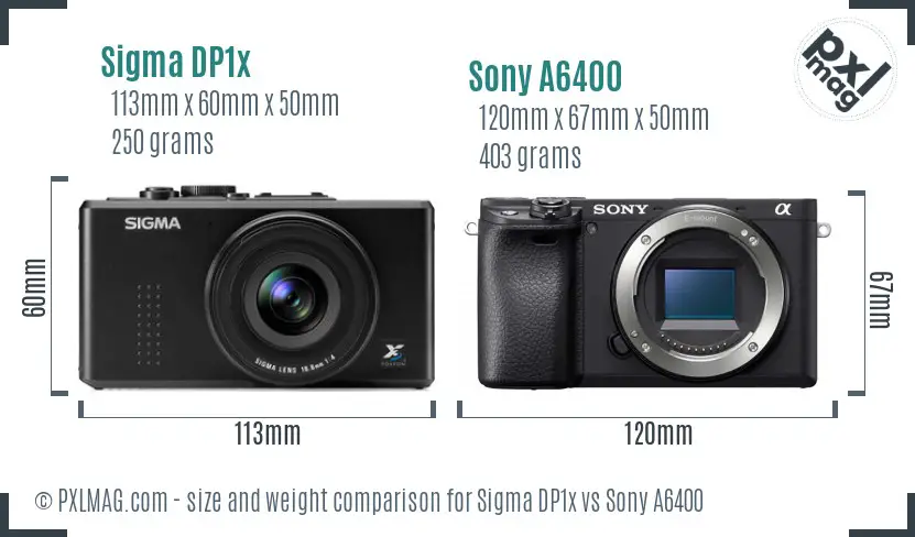 Sigma DP1x vs Sony A6400 size comparison