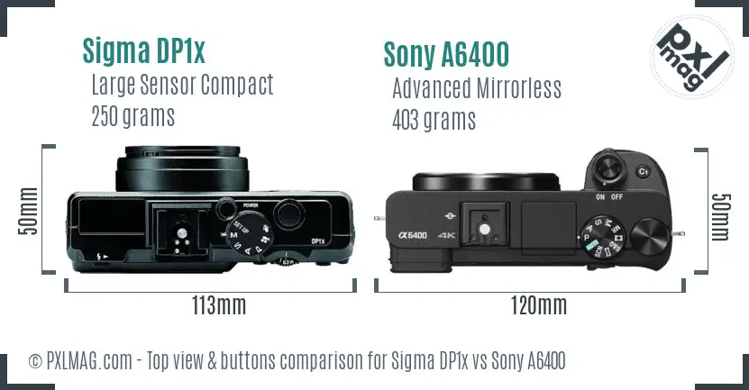Sigma DP1x vs Sony A6400 top view buttons comparison