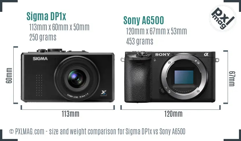 Sigma DP1x vs Sony A6500 size comparison