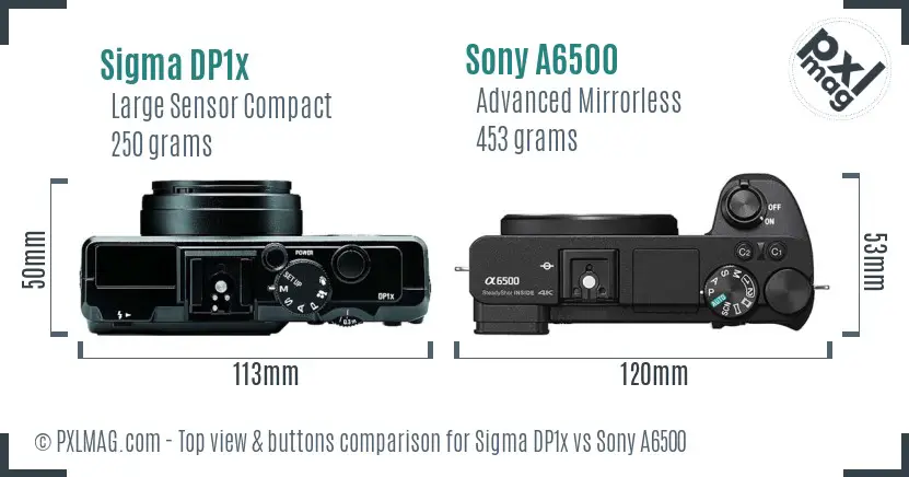 Sigma DP1x vs Sony A6500 top view buttons comparison