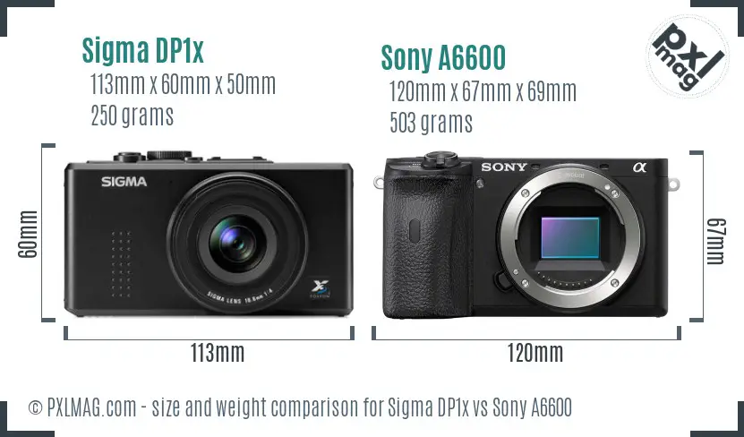 Sigma DP1x vs Sony A6600 size comparison