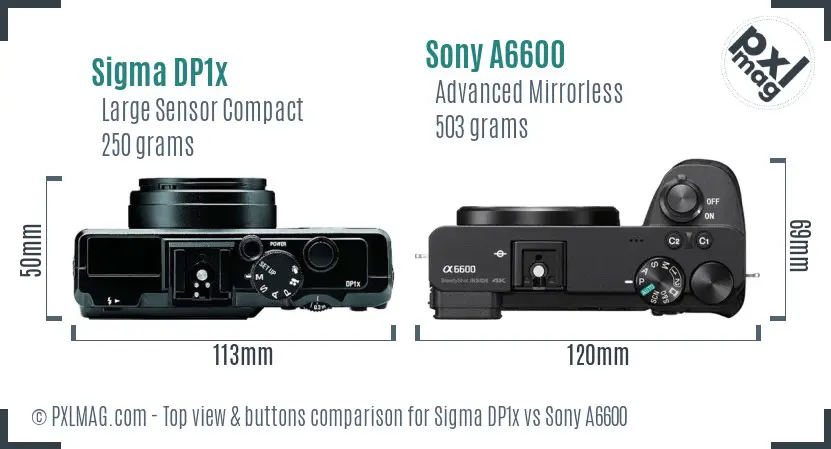 Sigma DP1x vs Sony A6600 top view buttons comparison