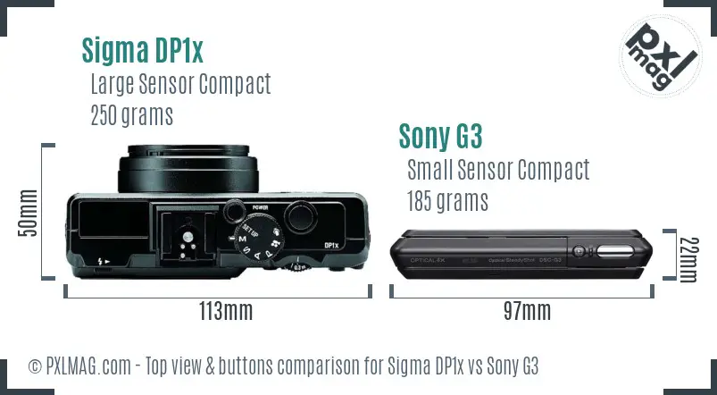 Sigma DP1x vs Sony G3 top view buttons comparison
