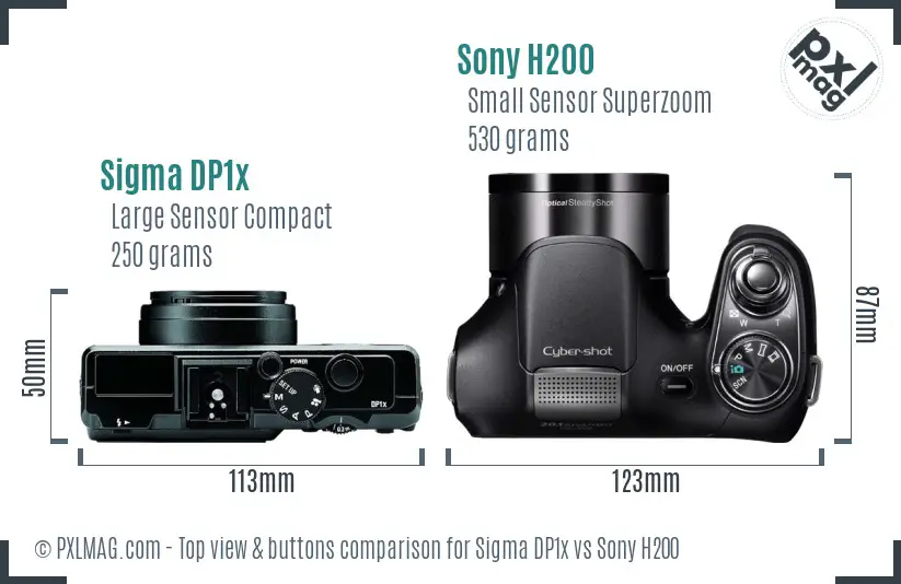 Sigma DP1x vs Sony H200 top view buttons comparison Sigma DP1x vs Sony H200 top view buttons comparison