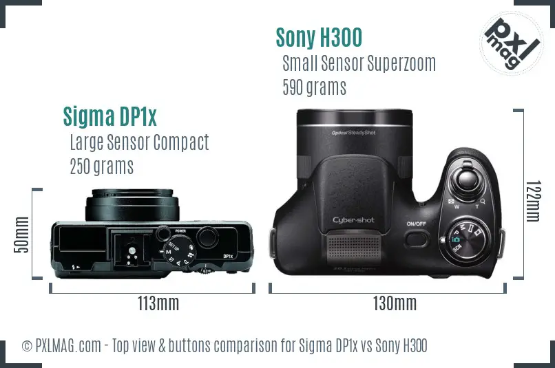 Sigma DP1x vs Sony H300 top view buttons comparison
