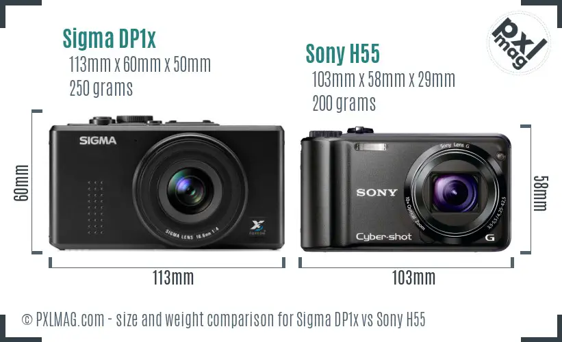 Sigma DP1x vs Sony H55 size comparison Sigma DP1x vs Sony H55 size comparison
