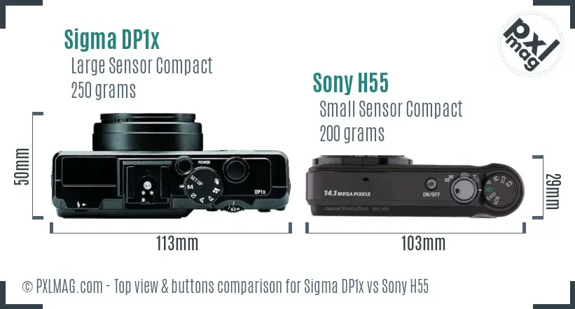 Sigma DP1x vs Sony H55 top view buttons comparison Sigma DP1x vs Sony H55 top view buttons comparison