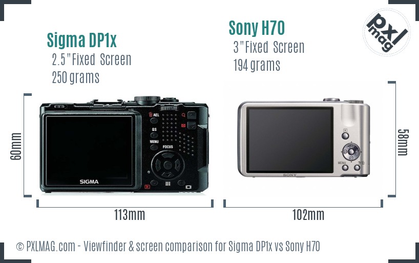 Sigma DP1x vs Sony H70 Screen and Viewfinder comparison
