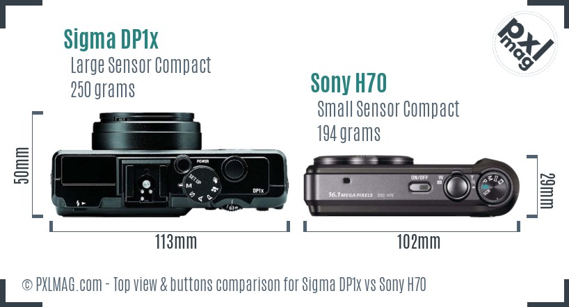Sigma DP1x vs Sony H70 top view buttons comparison