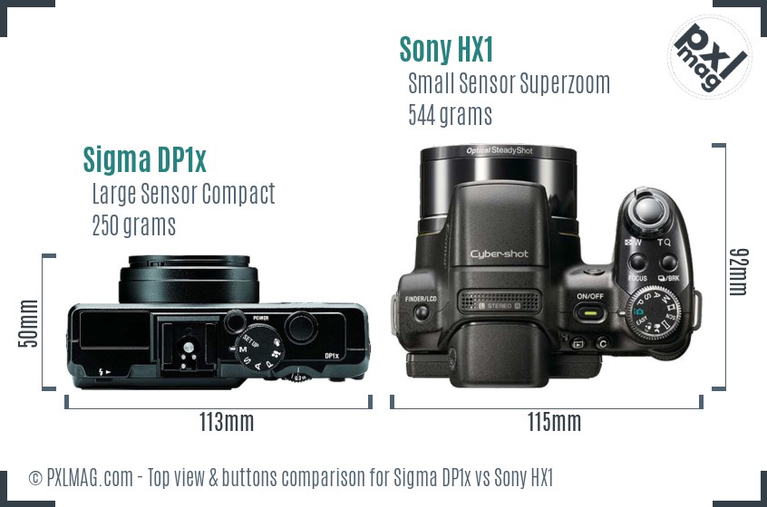 Sigma DP1x vs Sony HX1 top view buttons comparison