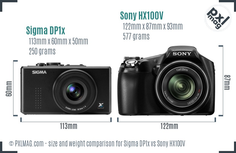 Sigma DP1x vs Sony HX100V size comparison Sigma DP1x vs Sony HX100V size comparison