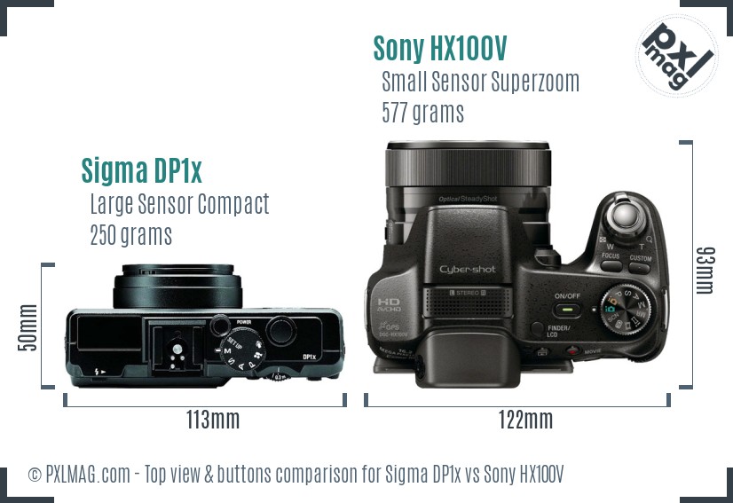 Sigma DP1x vs Sony HX100V top view buttons comparison