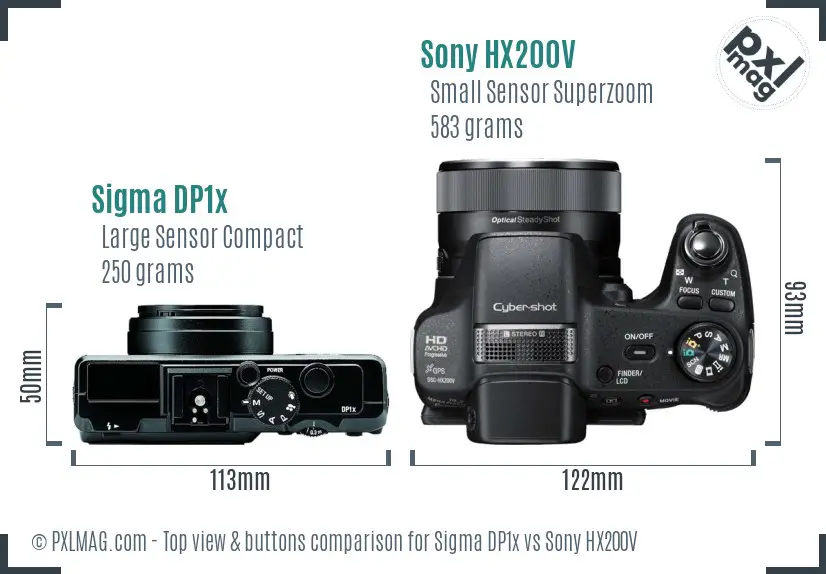 Sigma DP1x vs Sony HX200V top view buttons comparison Sigma DP1x vs Sony HX200V top view buttons comparison