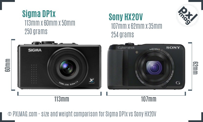 Sigma DP1x vs Sony HX20V size comparison