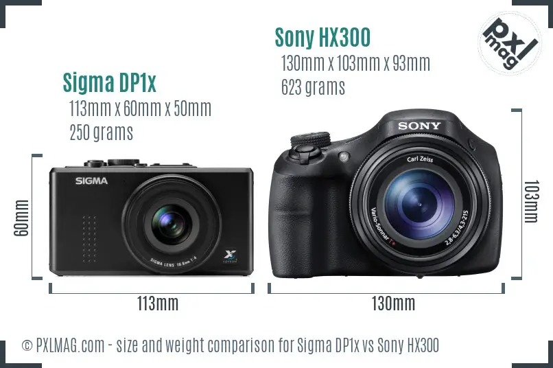 Sigma DP1x vs Sony HX300 size comparison