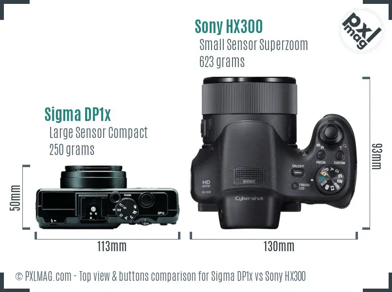 Sigma DP1x vs Sony HX300 top view buttons comparison