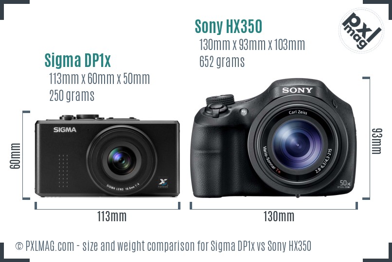 Sigma DP1x vs Sony HX350 size comparison
