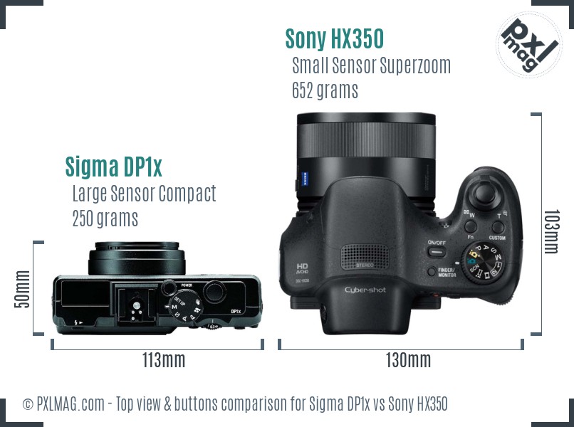 Sigma DP1x vs Sony HX350 top view buttons comparison