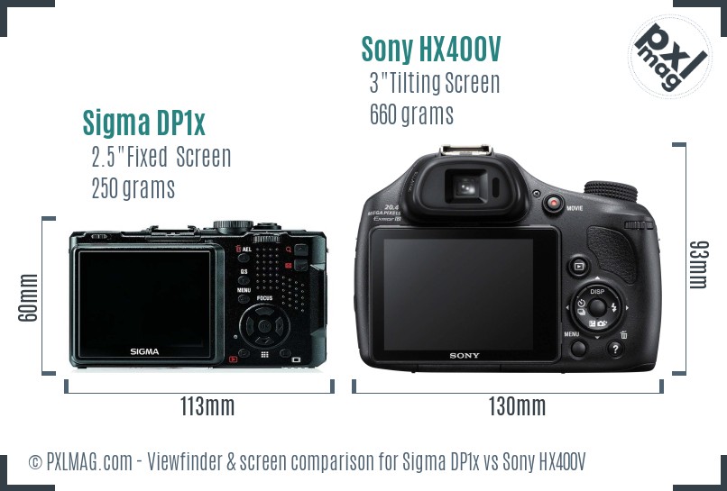 Sigma DP1x vs Sony HX400V Screen and Viewfinder comparison