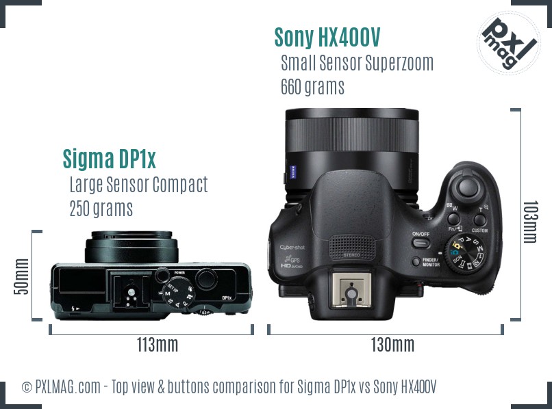 Sigma DP1x vs Sony HX400V top view buttons comparison